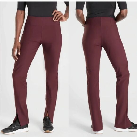 Athleta Interstellar Tight maroon red pants w split leg zip side high rise 2 - Picture 1 of 9